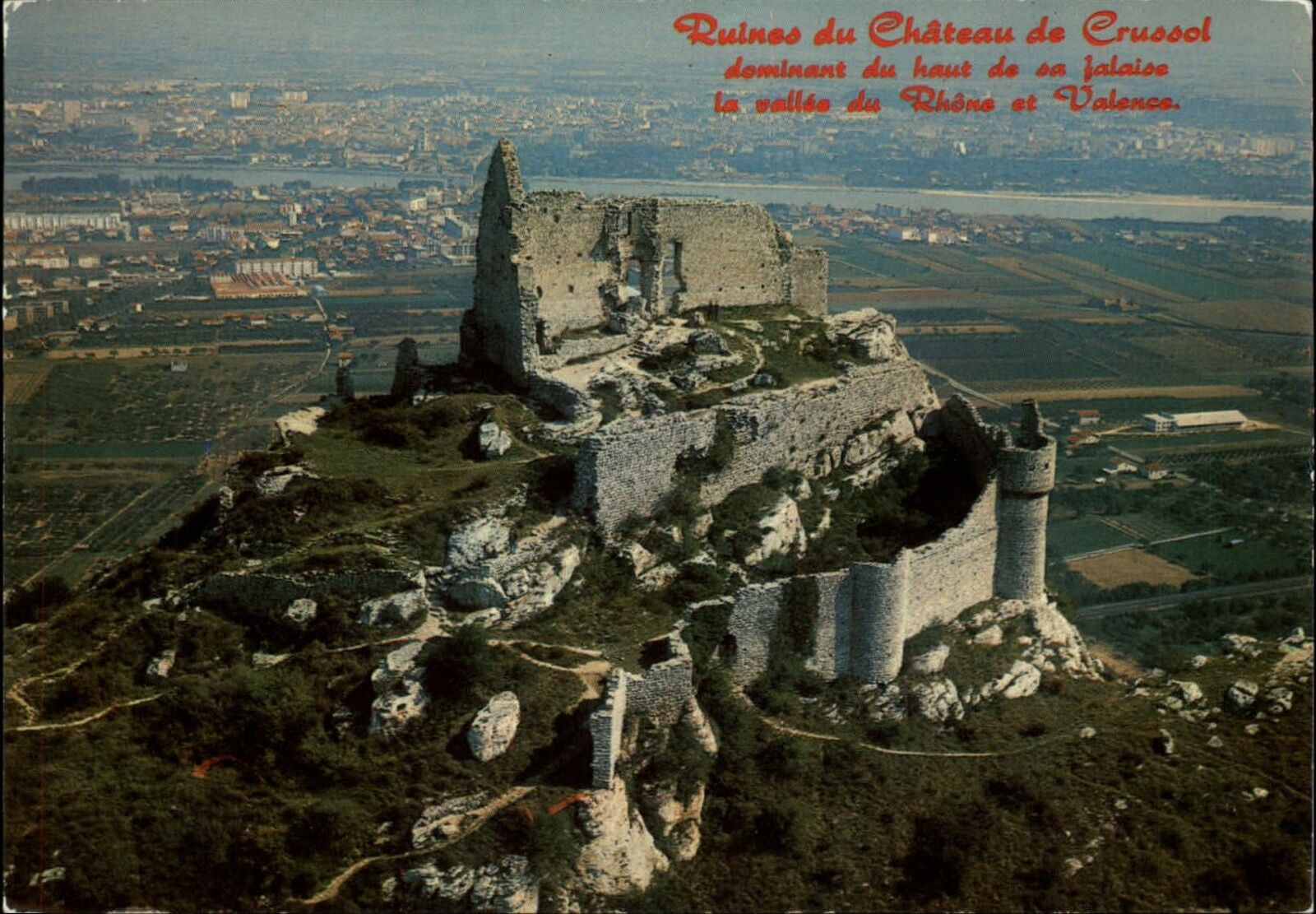Ruines du Chateau de Crussol France aerial view ~ postcard  sku367
