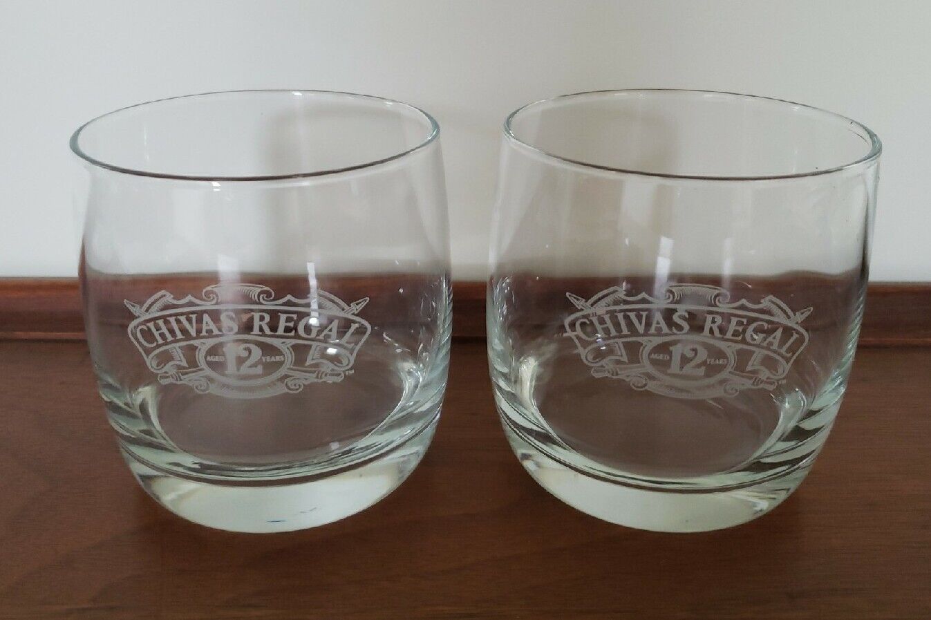 2 Chivas Regal Rocks Glasses Aged 12 Years Scotch Whisky Etched Logo 3.5\