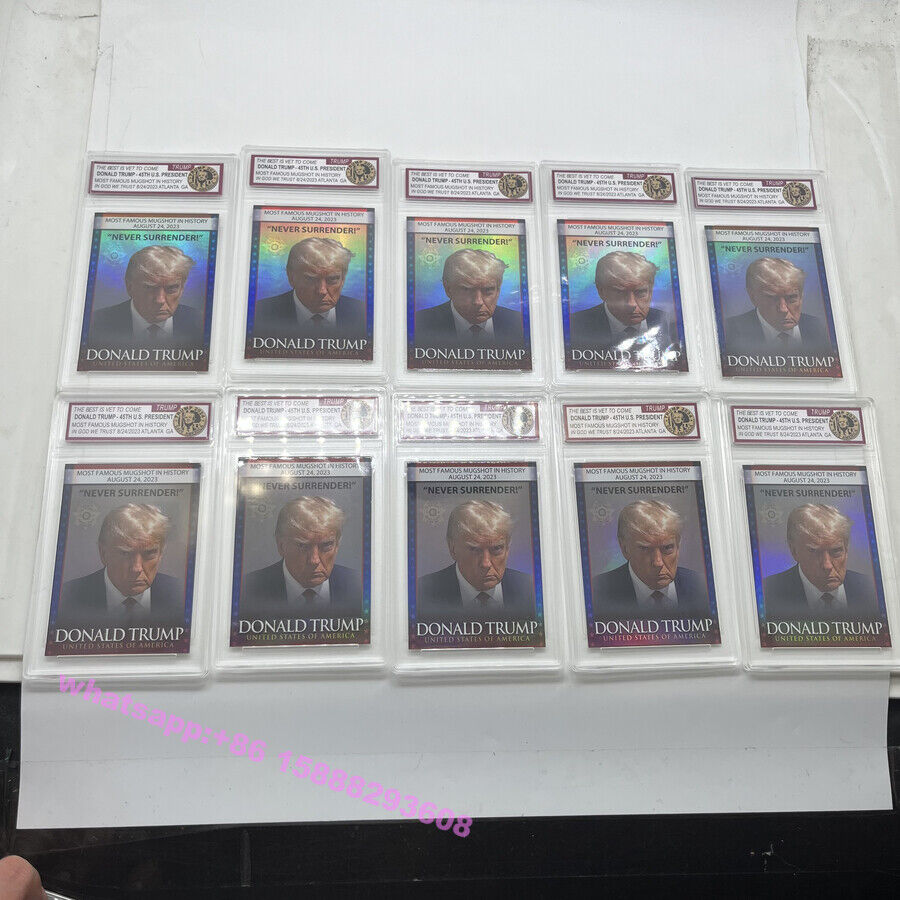 10pc Donald Trump last mugshot paper card 45th Us President card in display case