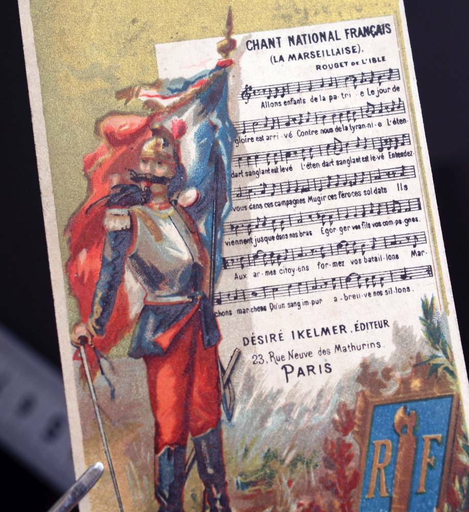 1890 GOLDEN CHROMO NATIONAL ANTHEM LA MARSEILLAISE MUSIC ROUGET DE L\'ISLE CARD