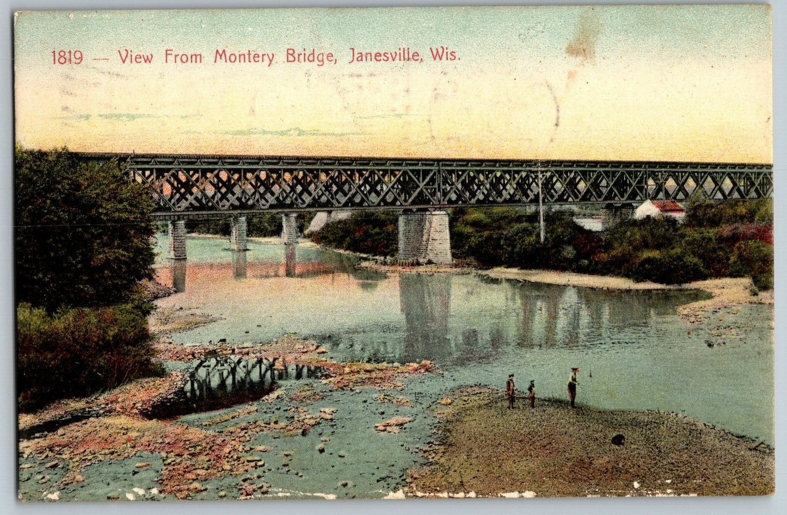 Janesville, Wisconsin - View from Montery Bridge - Vintage Postcard - Posted