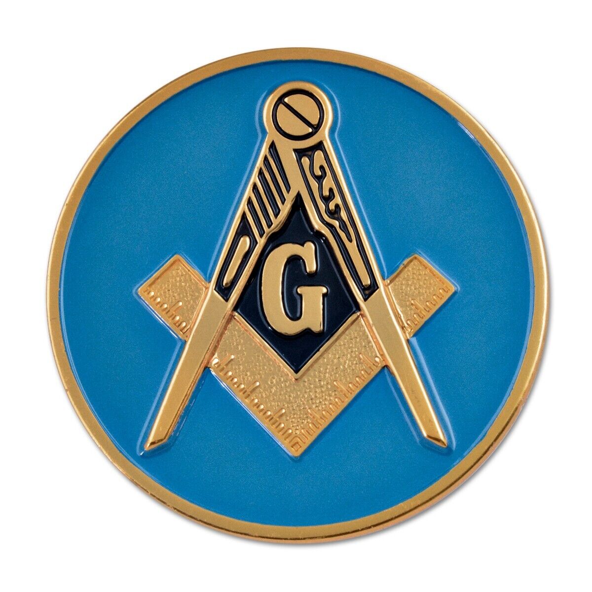 Square & Compass Round Masonic Auto Emblem - [Blue & Gold][3\'\' Diameter]