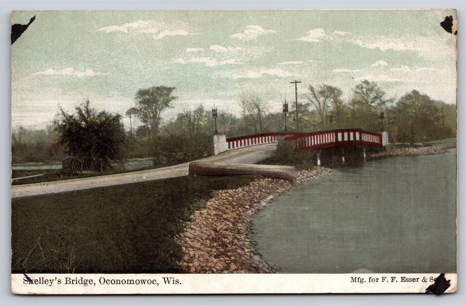 Oconomowoc Wisconsin~Skelleys Bridge Over Waterway~FF Esser Vintage Postcard