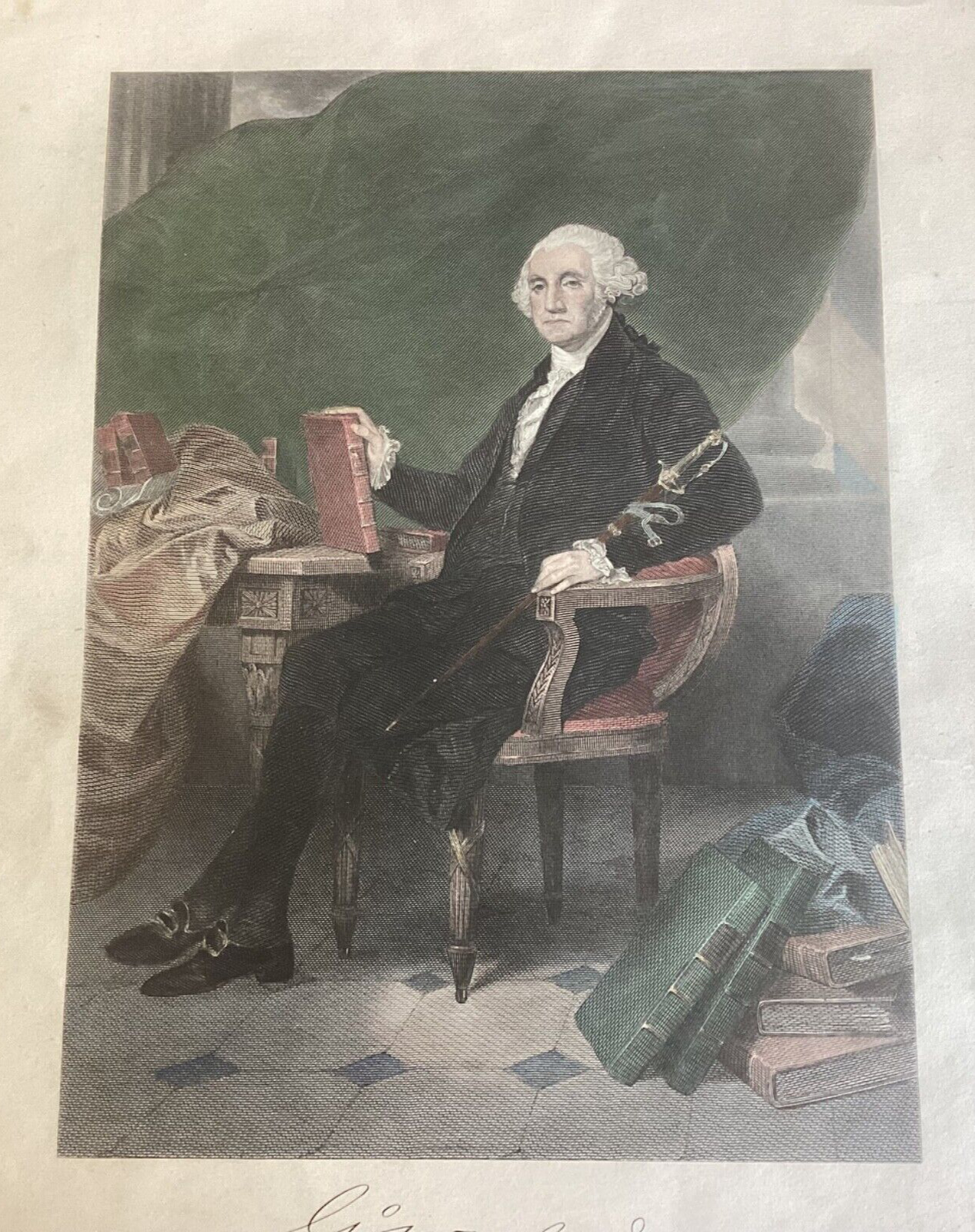 Antique 1863 Johnson, Fry & Co. George Washington Hand Colored Engraving Print