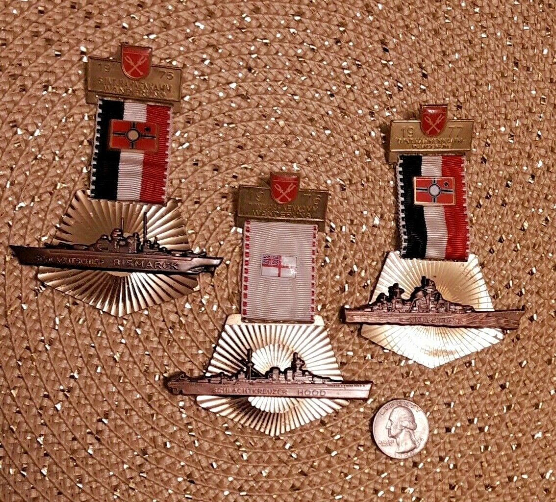 3 Vintage German commemorative medals Series of famed WW2 Warships  