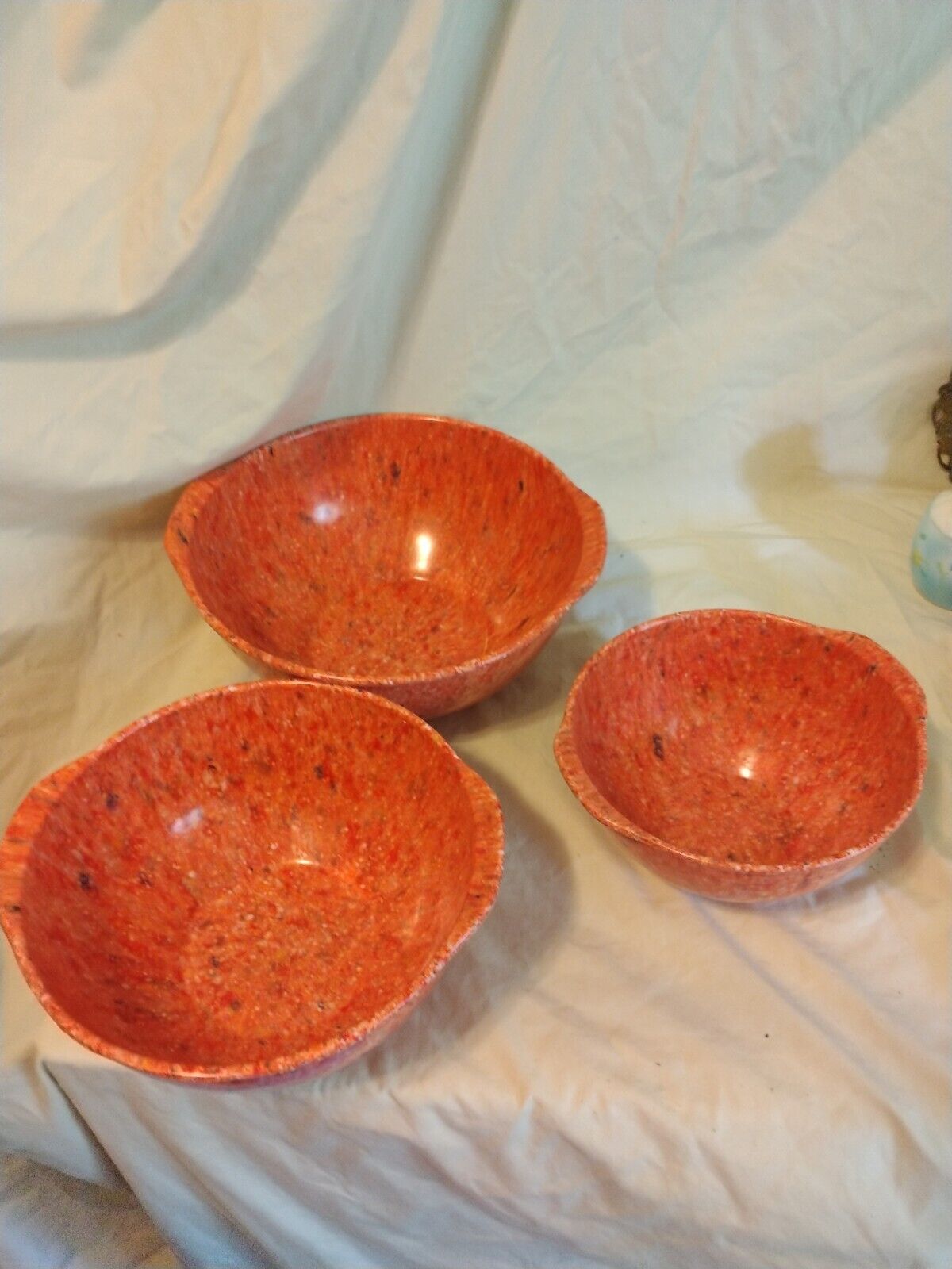 Vintage Set Of (3) Melmac Melamine Strawberry Confetti Nesting Mixing Bowls EX.