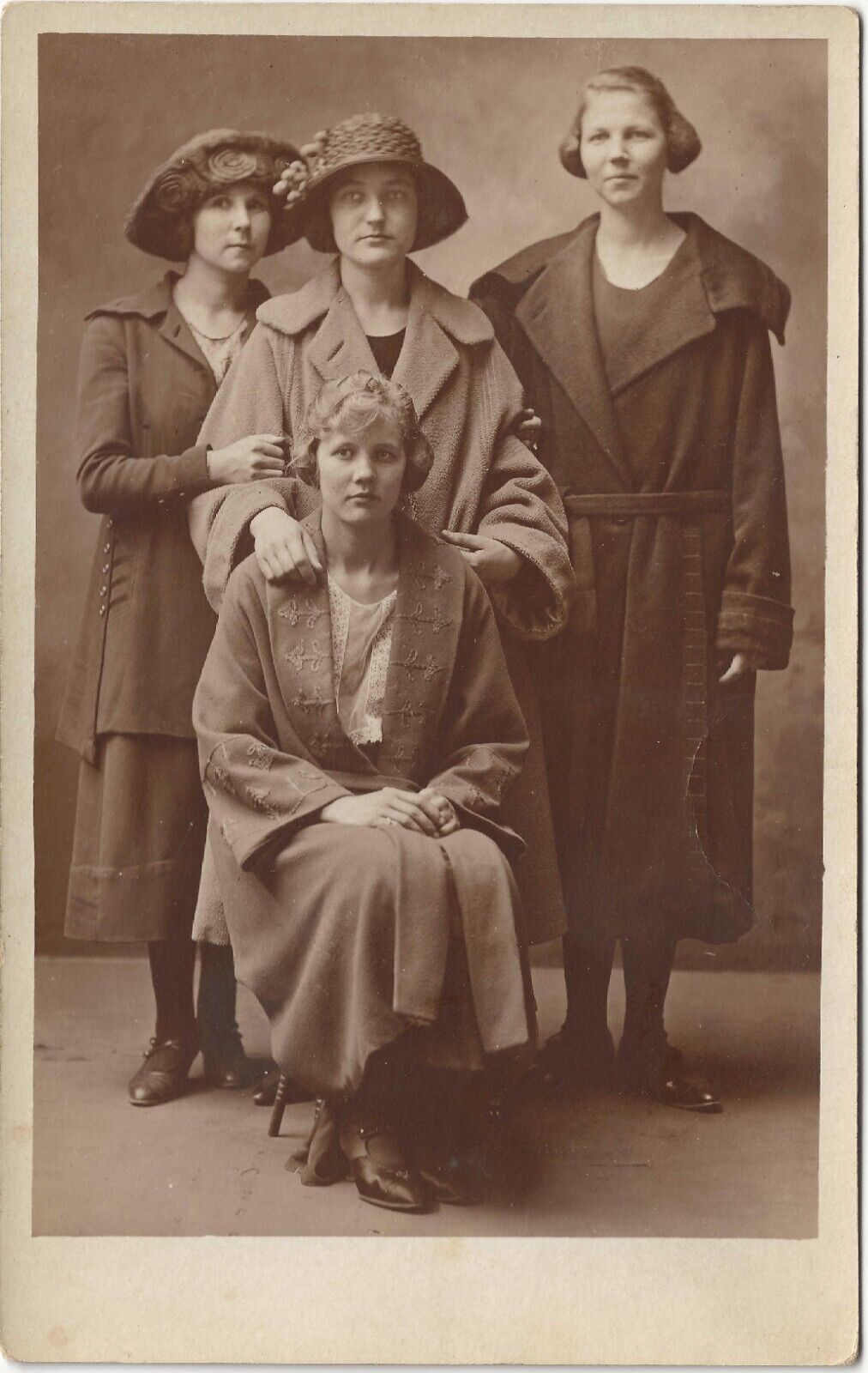 RPPC Women in Studio With Hats and Coats Gibson Girls c1910 Real Photo Postcard