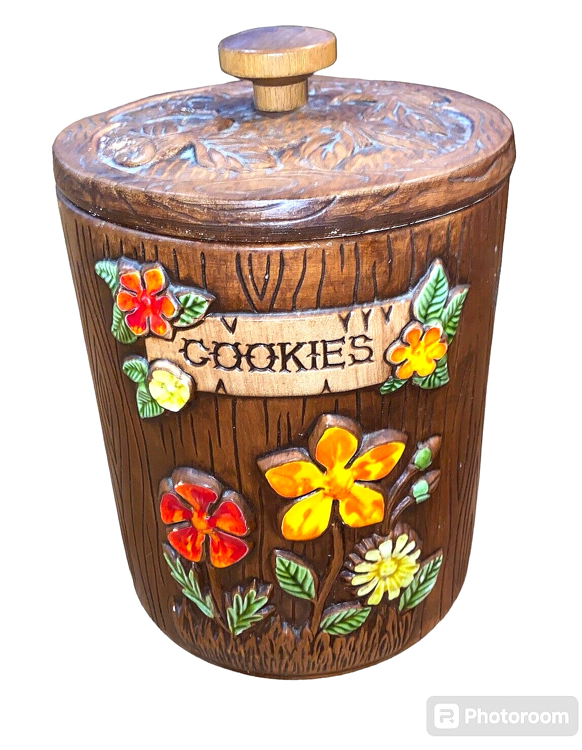 Vintage Treasure Craft Ceramic Floral Cookie Jar with Lid USA