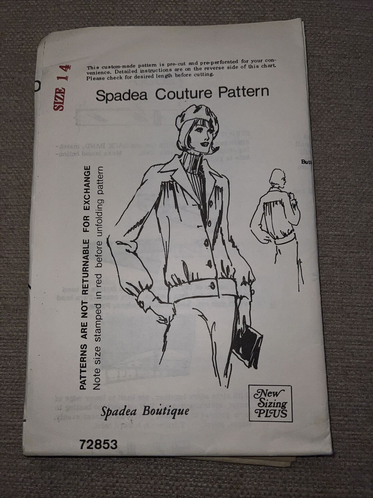 Vintage 70s Vintage SPADEA COUTURE Boutique Sewing Pattern 72853 Mod Jacket 14