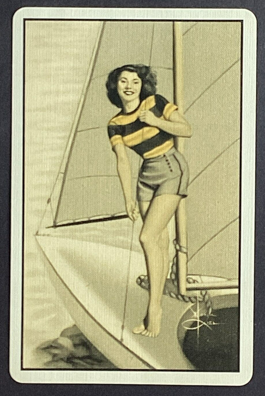 Pretty Lady Boat Vintage Single Swap Playing Card Jack Spades