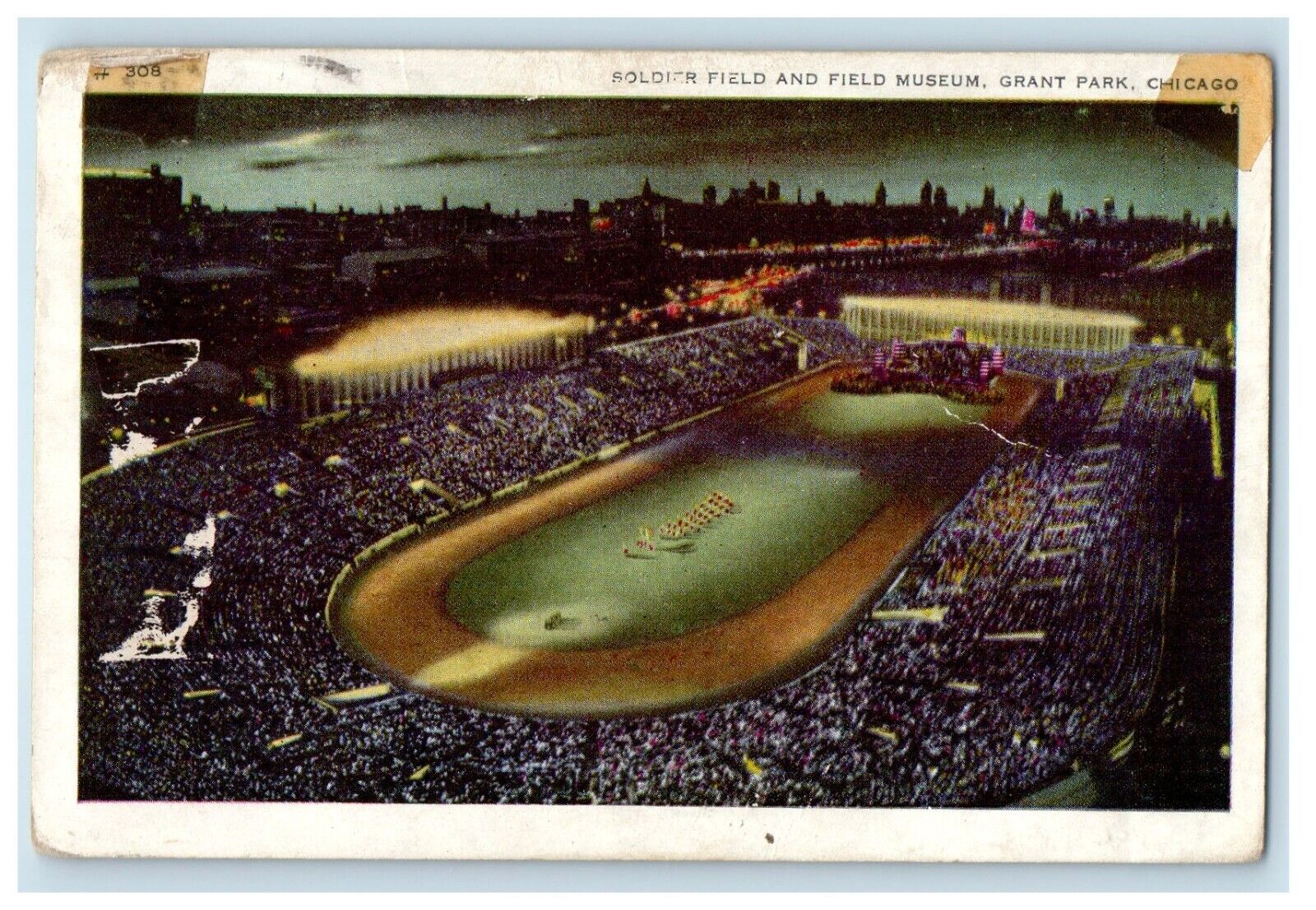1945 Soldier Field And Field Museum Grant Park Chicago Illinios IL Postcard