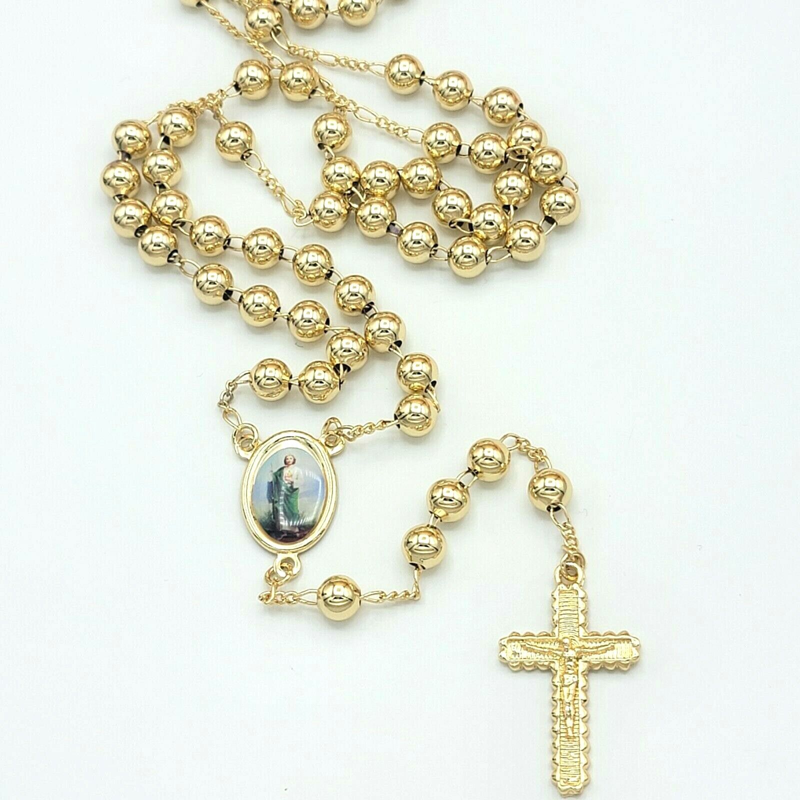 Saint Jude Necklace Rosary. Gold Plated. 26\