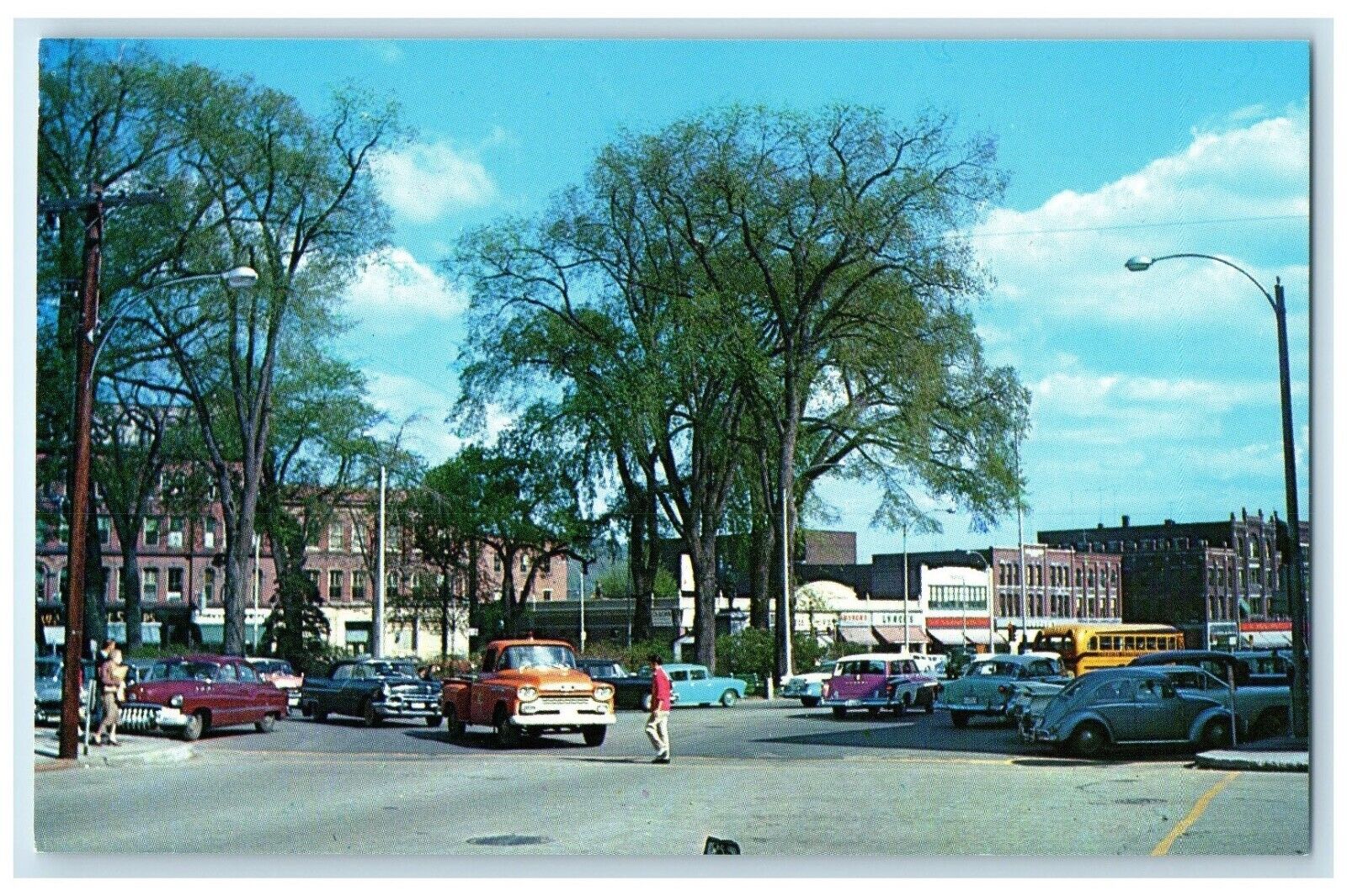 c1960 Approaching Central Square Main Street Cars Keene New Hampshire Postcard