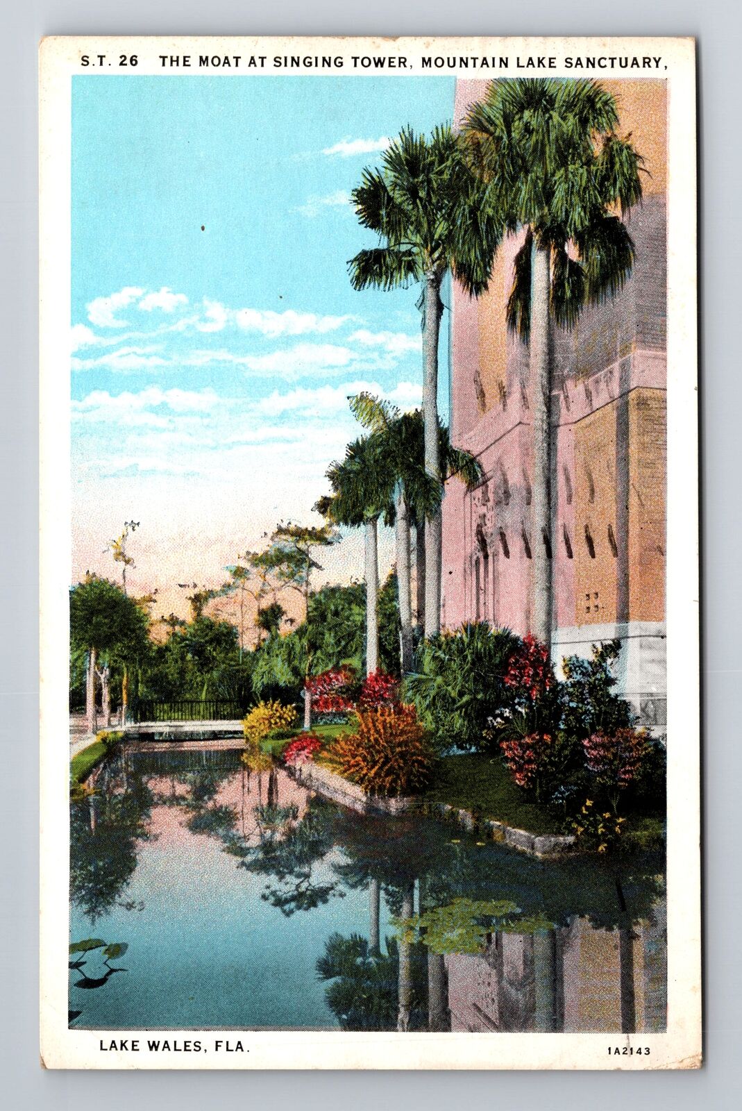 Lake Wales FL-Florida, Moat At Singing Tower, Antique Vintage c1936  Postcard