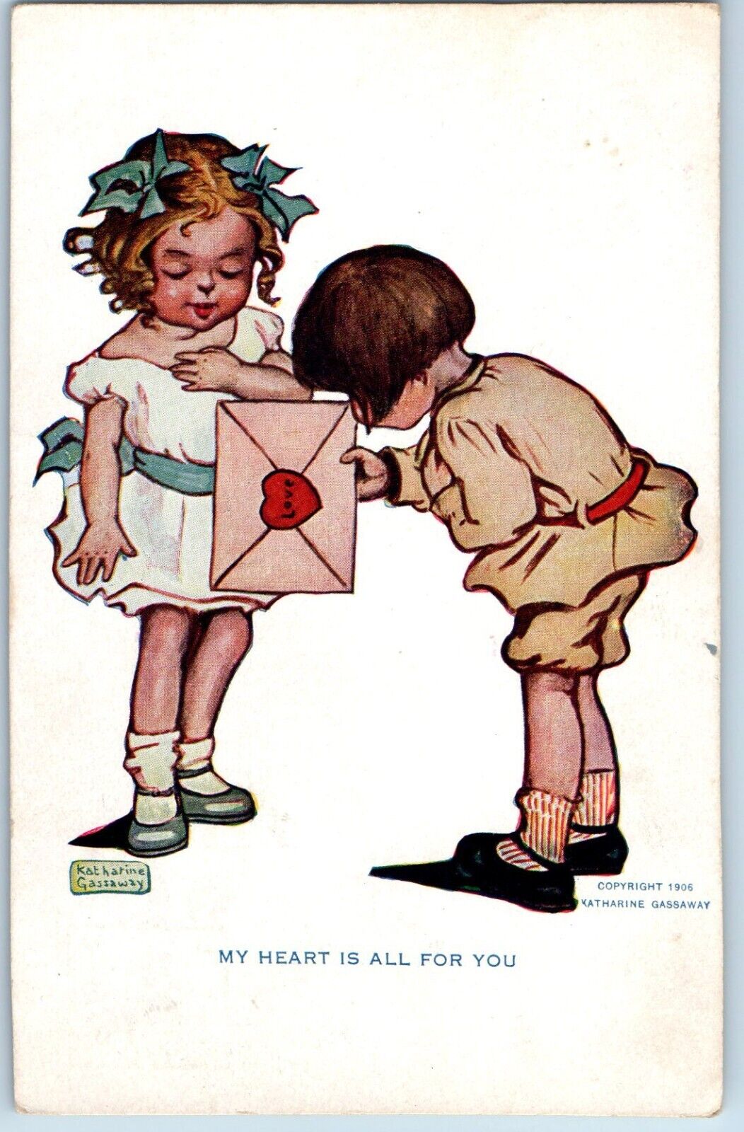 Katharine Gassaway Signed Postcard Valentine Children My Heart Is All For You