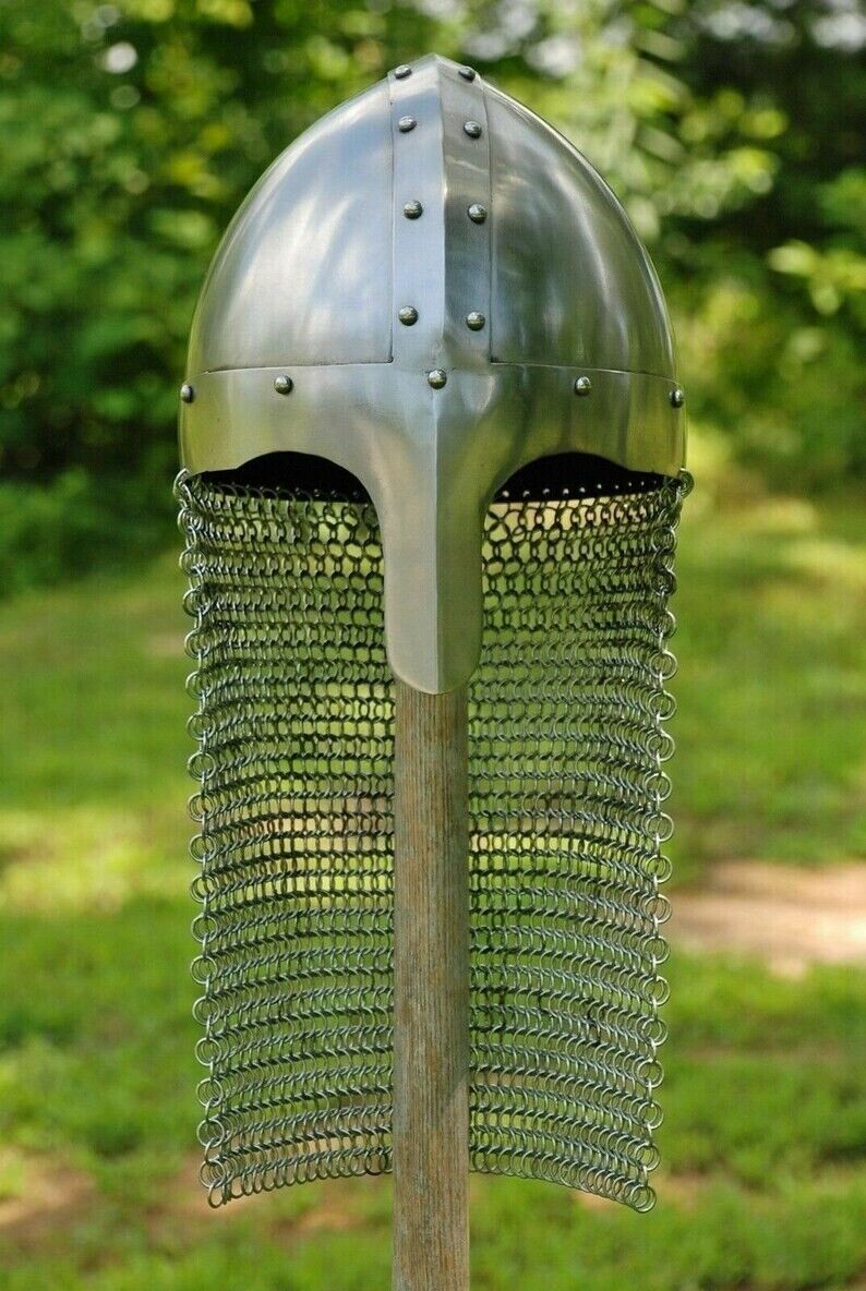 New Norman Medieval Viking Spangenhelm Nasal Helmet with Chainmail Aventail Larp