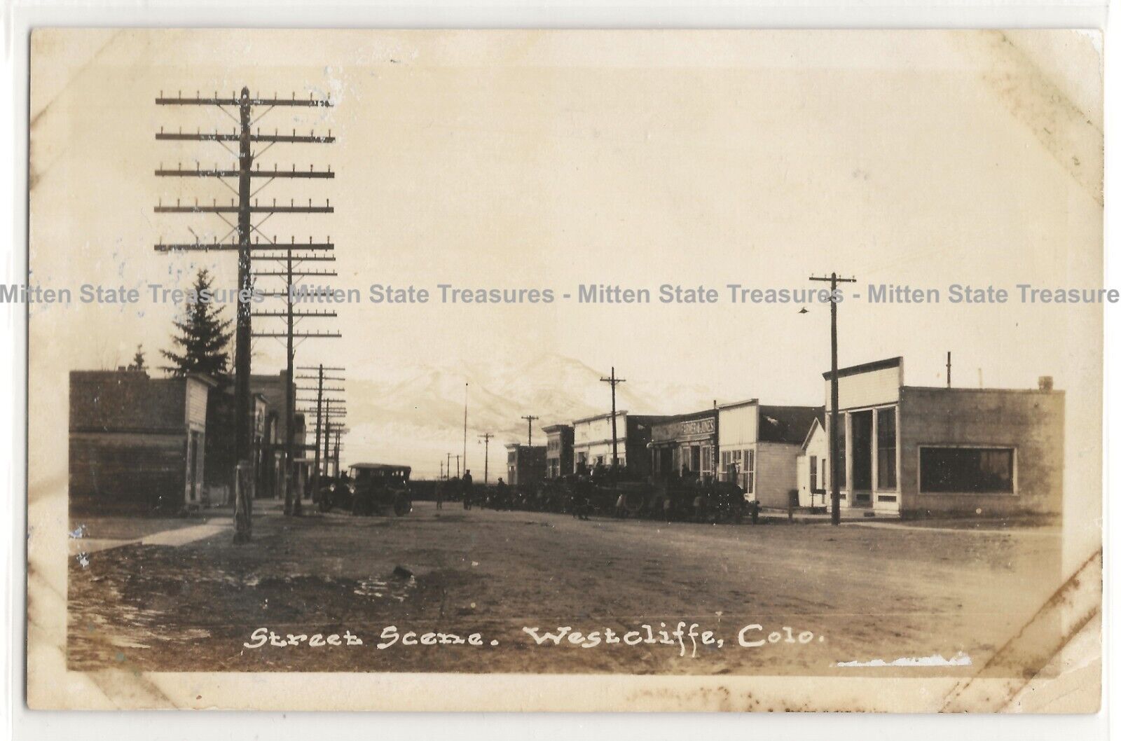 Main street, Westcliffe, Colorado; Custer County history photo postcard RPPC #1
