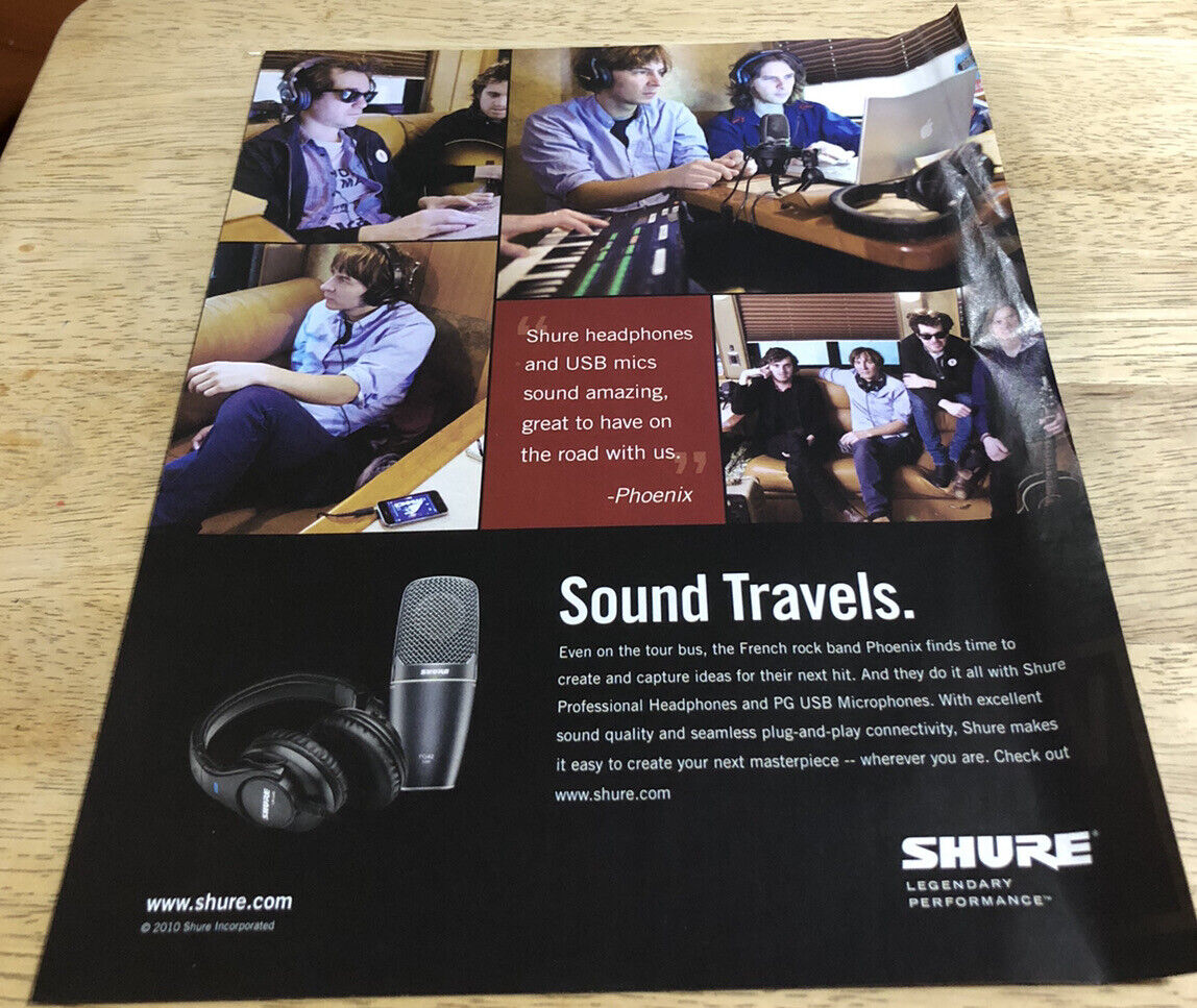 2010 French Rock Band PHOENIX for SHURE Microphones -  Magazine Print Ad
