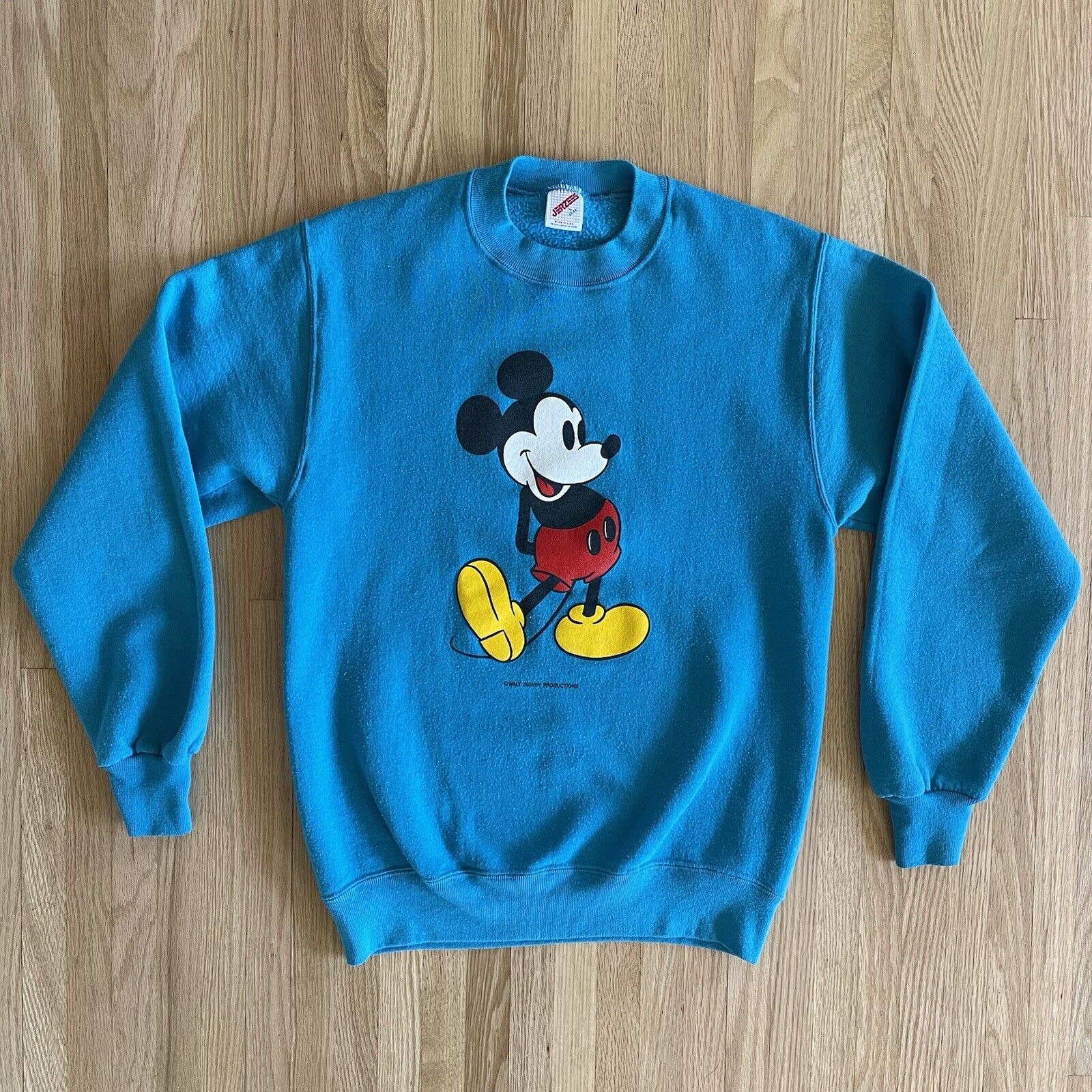Vtg Mickey Mouse Jerzees Crewneck Sweatshirt Large Teal Disney 90s