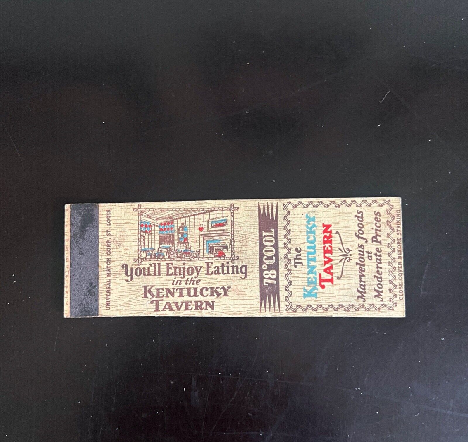 Vintage Sample Matchbook Cover - You\'ll Enjoy Eating in the Kentucky Tavern
