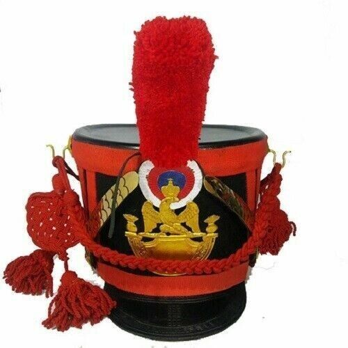 France Napoleon Shako Helmet with Red Long pompom & Red Cordon+ Red V look  ff10