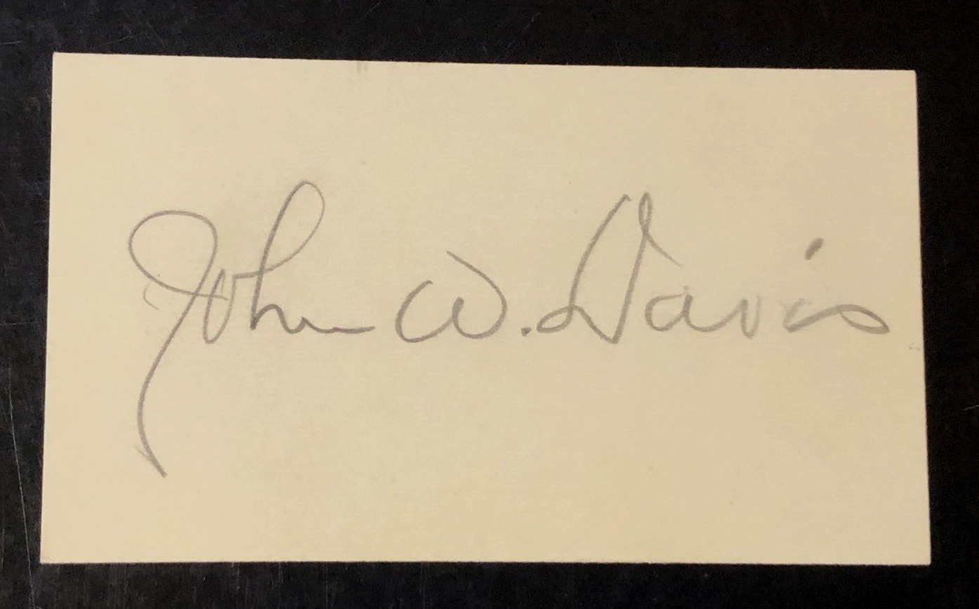 John William Davis Signed Card Solicitor General of the United States -W. Wilson