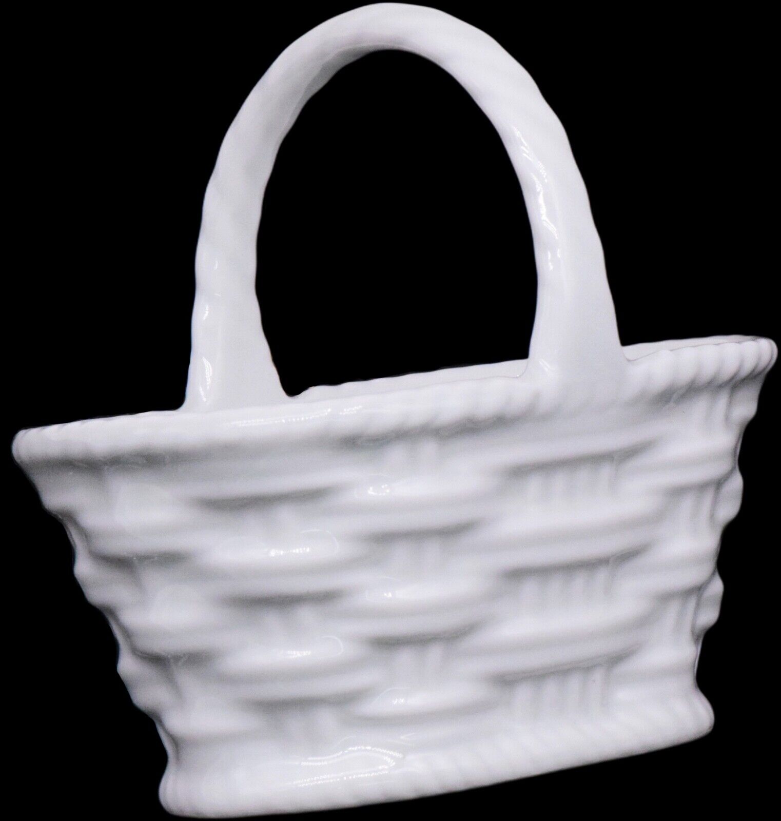 Limoges France White Porcelain Wicker Basket with Handle Planter Decor 4\