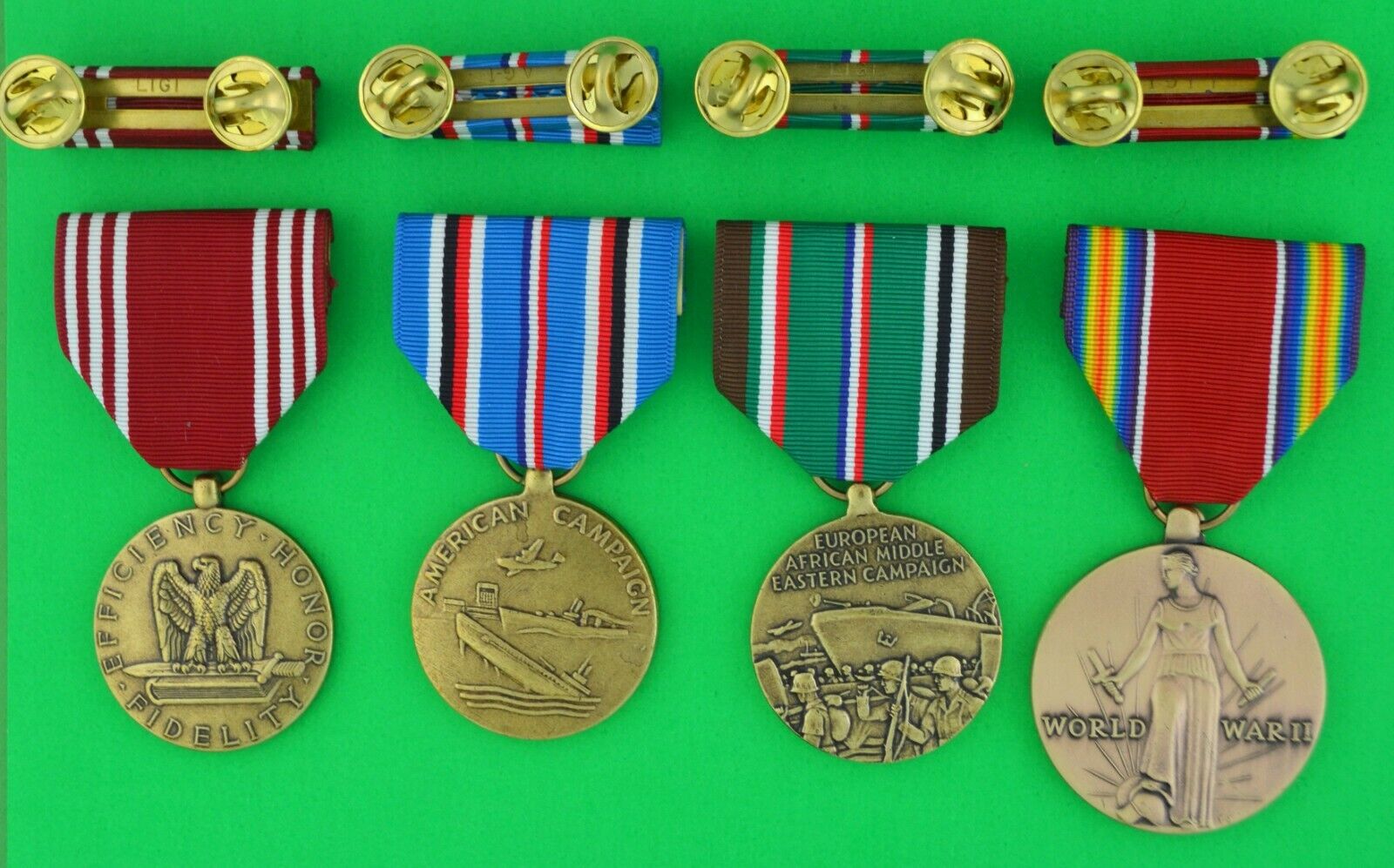 4 WWII Army Medals & Ribbon Bars for Service in Europe Campaign (ETO)