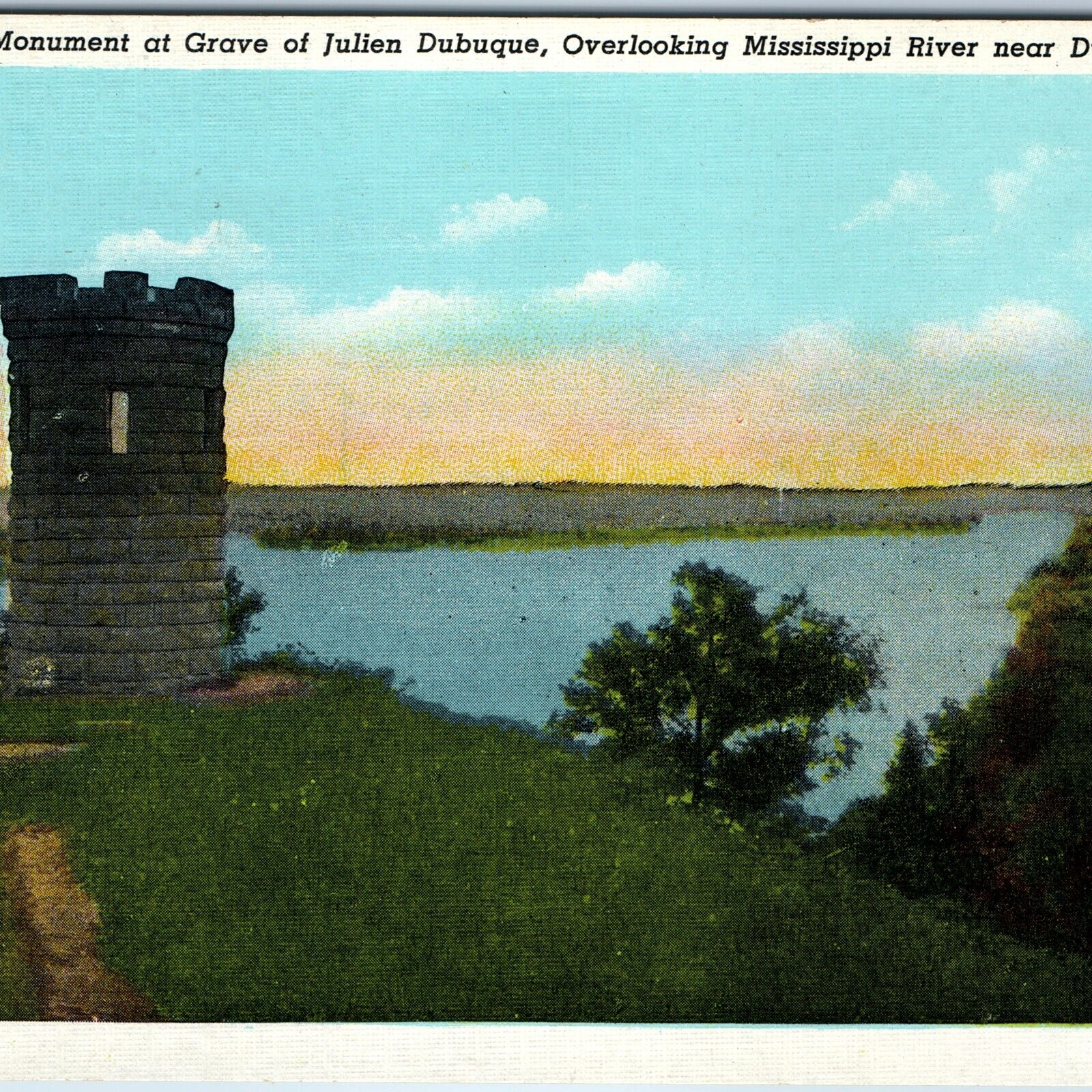 c1940s Dubuque, IA Monument Grave Julien Dubuque Pioneer Founder River PC A252