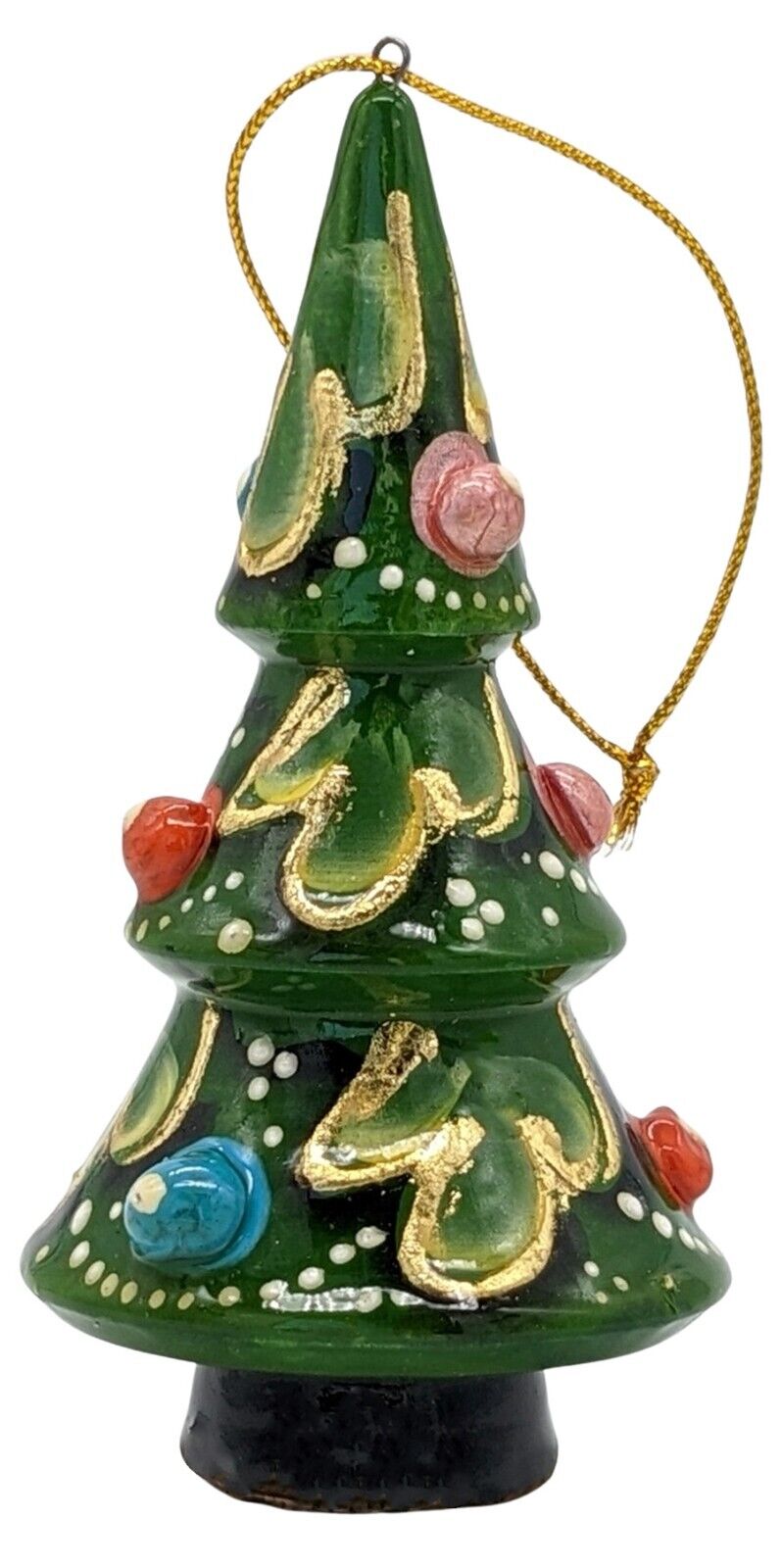 Hand Carved and Painted Russian Christmas Tree Ornament, 3 1/2