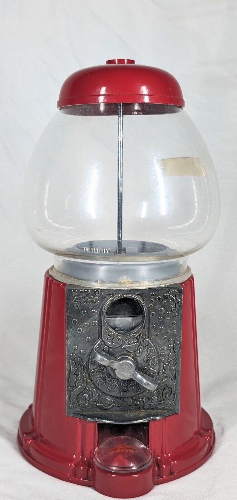 1985 Vintage Gumball Machine Red Carousel Division Glass Top Metal Base