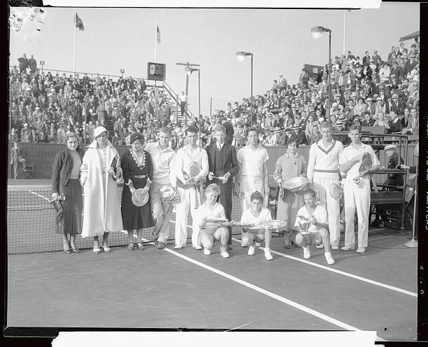 Winners of South Pacific Tennis Championships Posing on Court 1933 Photo