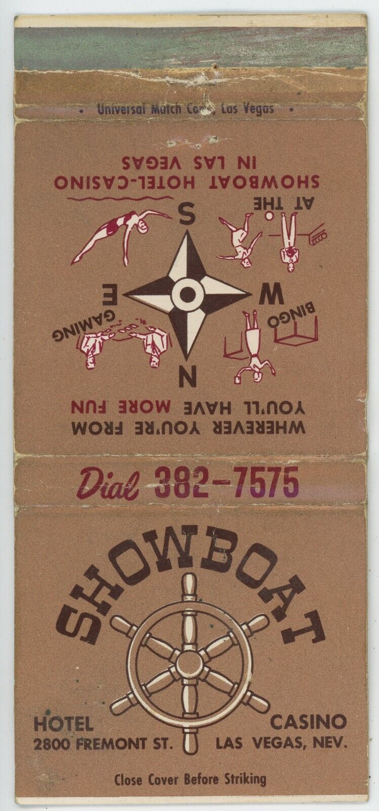 Showboat Hotel Casino 2800 FREMONT ST. LAS VEGAS, NV Antique Matchbook Cover D-6