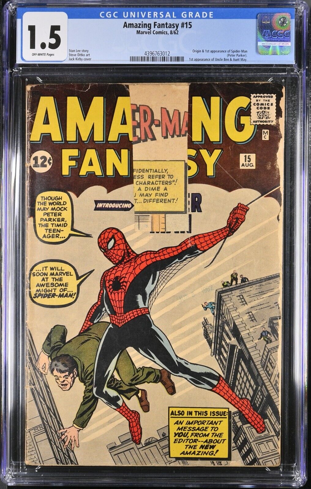 Amazing Fantasy 15 (CGC 1.5) Origin/1st app. Spider-Man Ditko Kirby 1962 Marvel
