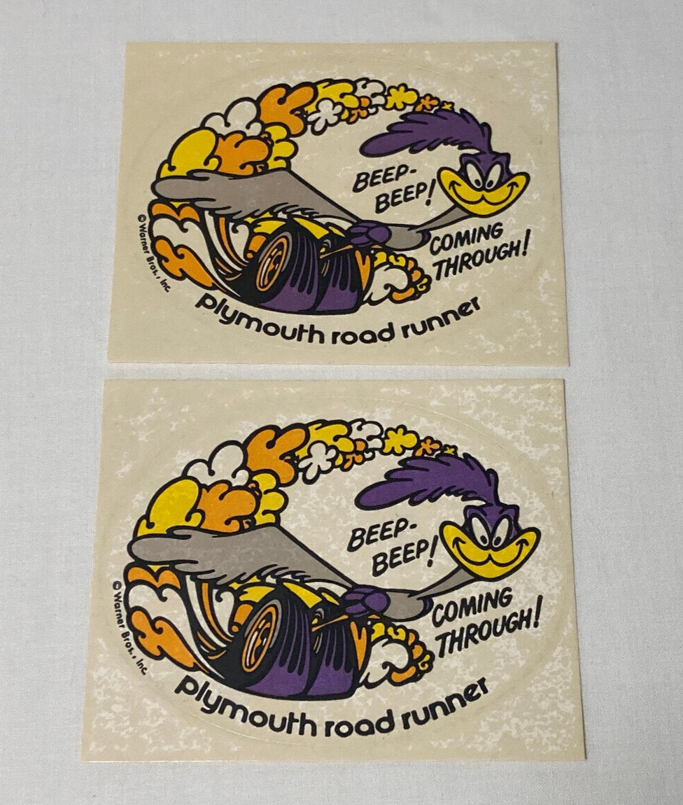PR Vintage 1960\'s - 70s Plymouth Road Runner Stickers Decals Warner bros. NOS