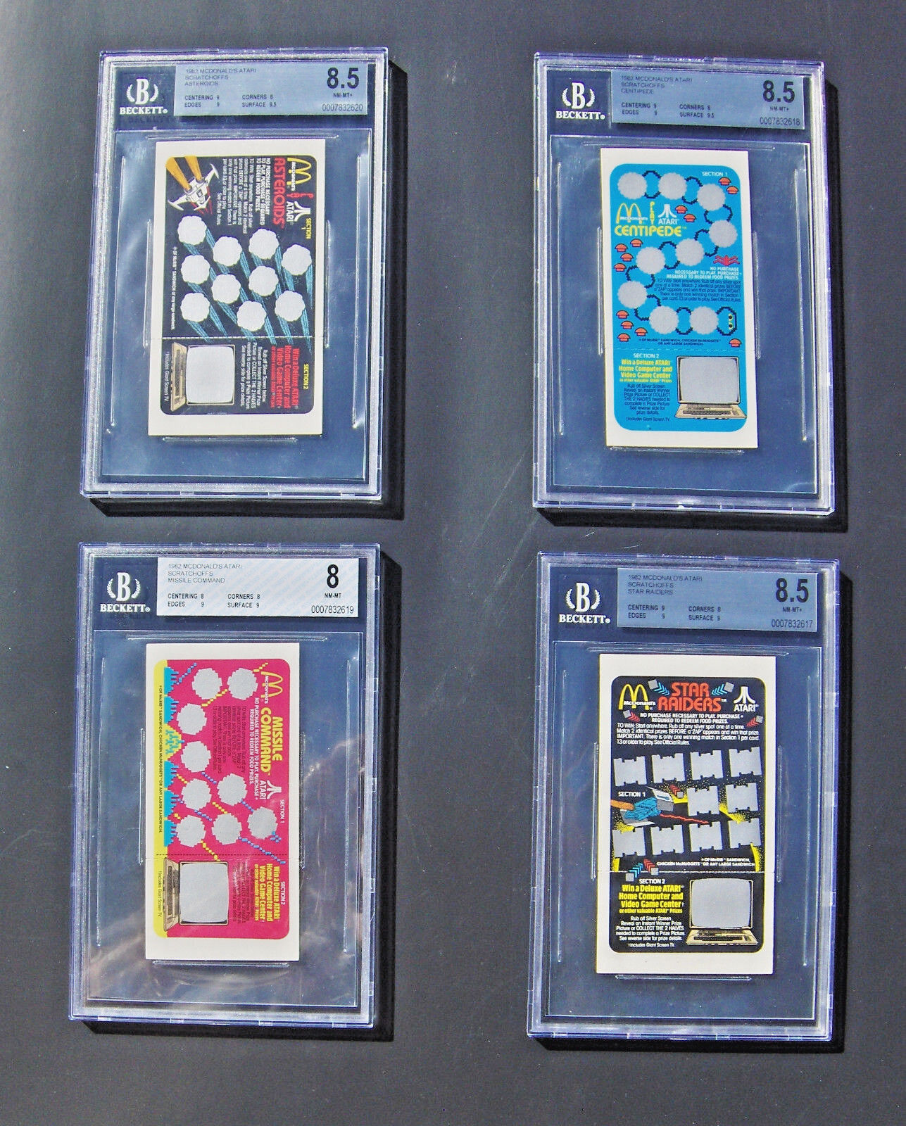 LIMITED VERY RARE 1982 Graded  (4) 8-8.5 Cards UNSCRATCHED SET - Atari McDonalds
