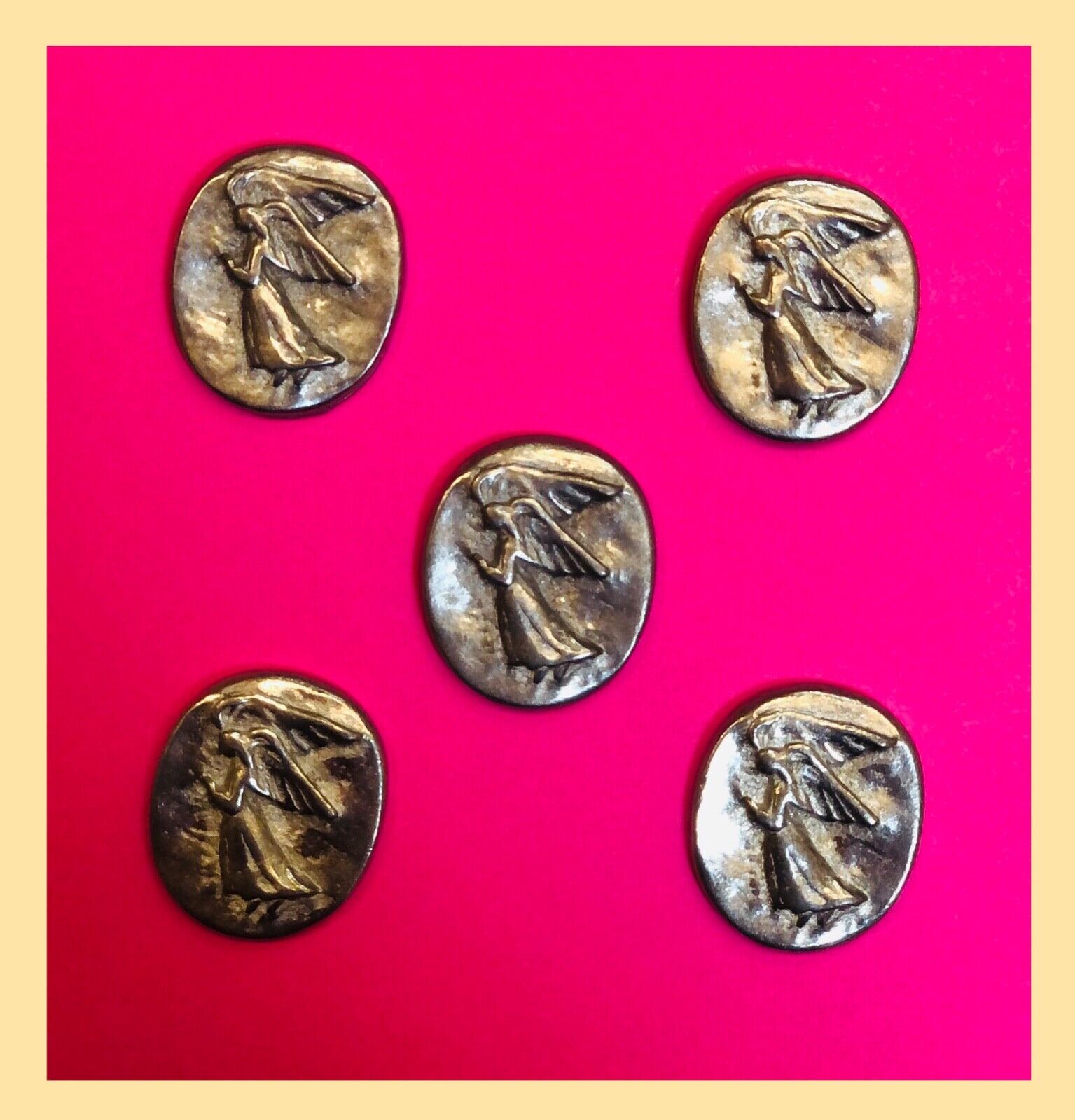 Vintage Set of 5 Angel Pocket Coins Tokens Silver 