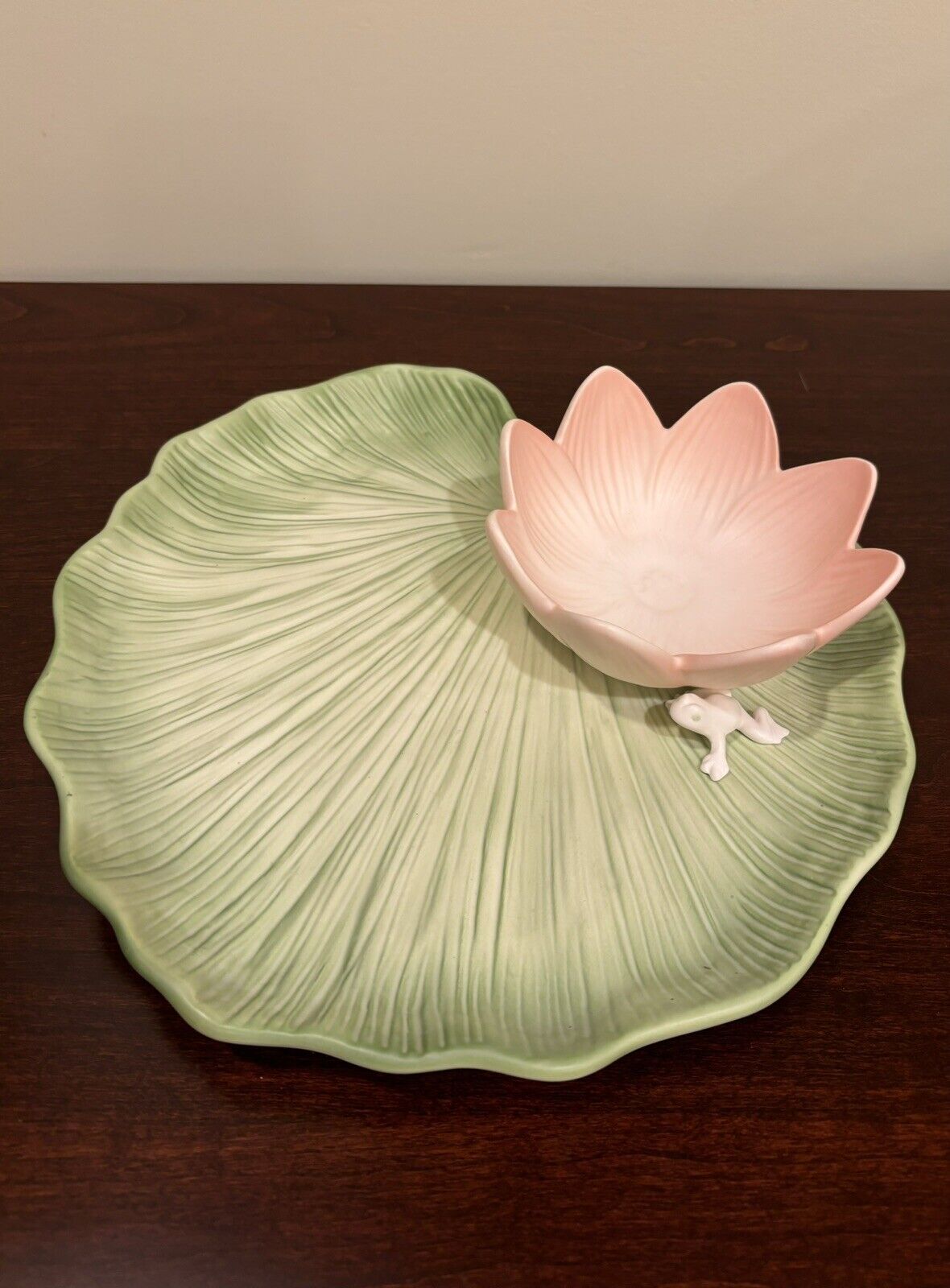RARE VTG Fitz & Floyd Lily Pad Lotus Flower w/ Frog 1 Piece Chip & Dip Platter