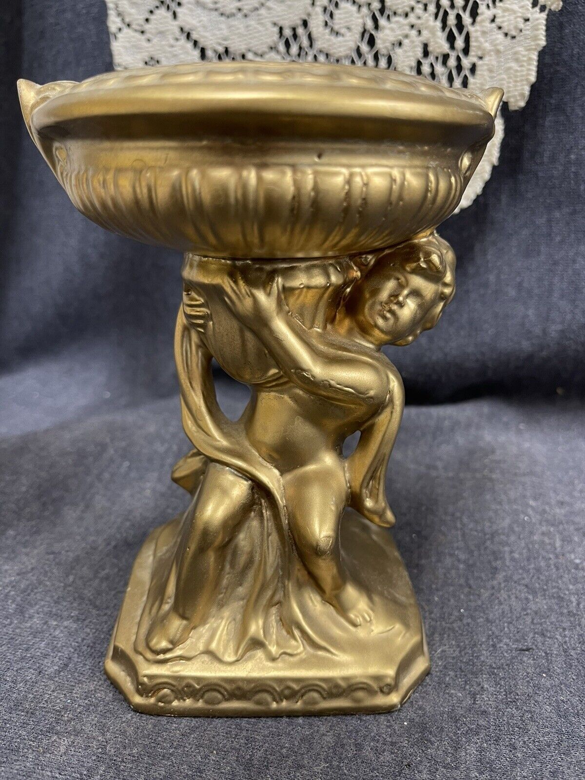 Vintage Cherub Compote Ceramic Centerpiece Pedestal Hollywood Regency By Caffco