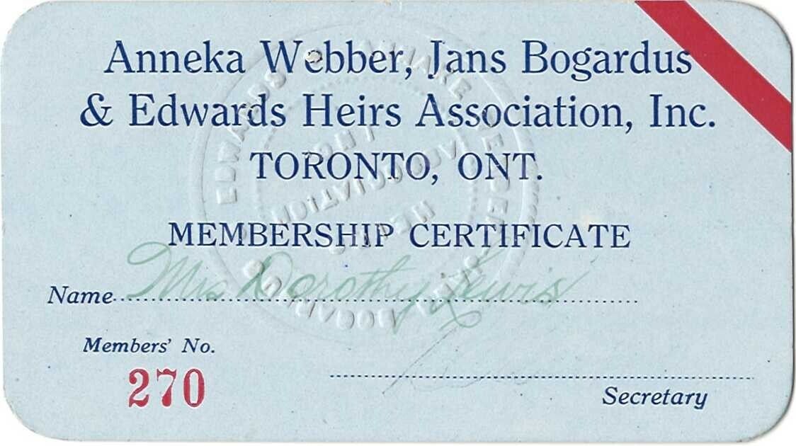 Vintage Signed Membership Certificate Card HEIRS ASSOCIATION INC. - E1