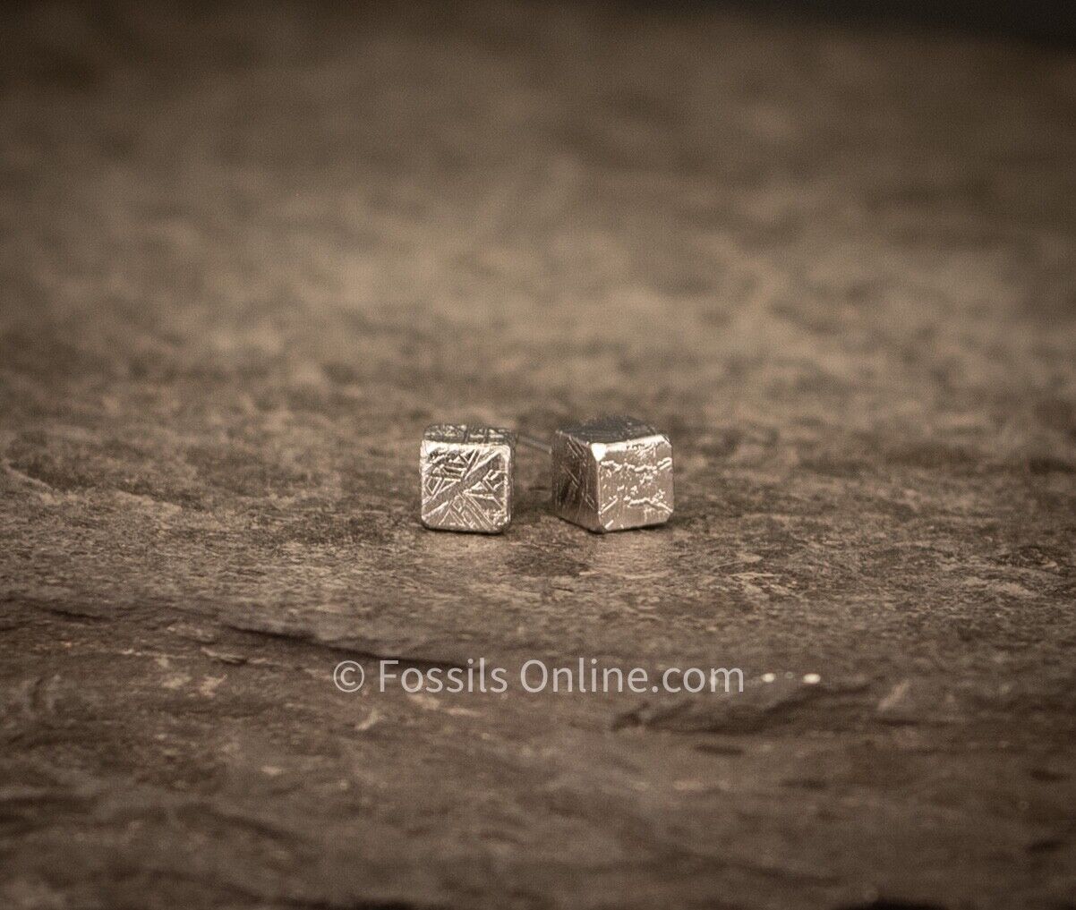 GENUINE Muonionalusta Meteorite Cube Stud Earrings #68