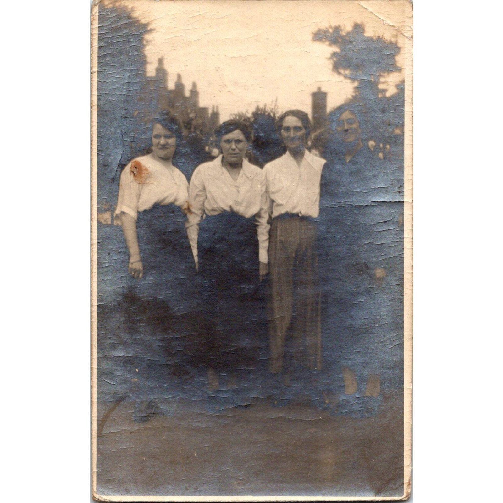 Vintage Postcard RPPC Four Woman Standing in a Row Outside Early 1900s Unposted