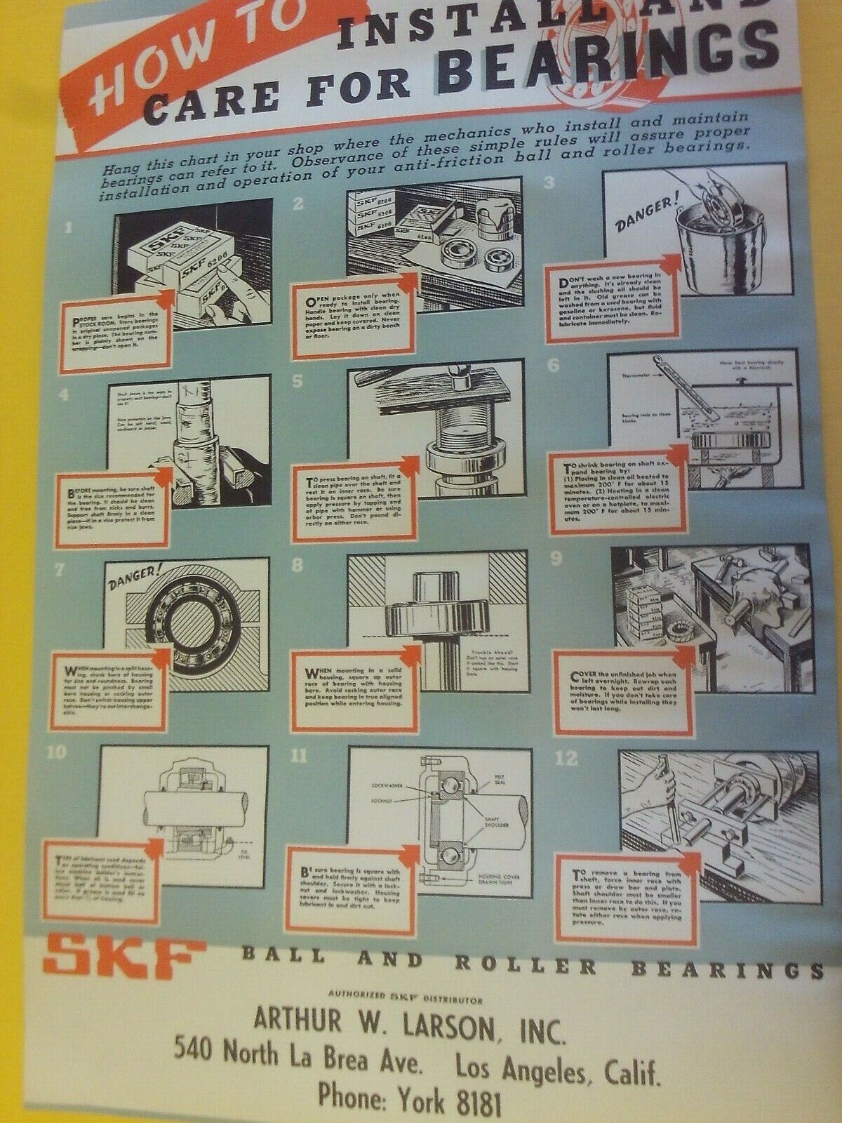 Vintage SKF Ball & Roller Bearing Chart Poster Garage Man Cave 17\