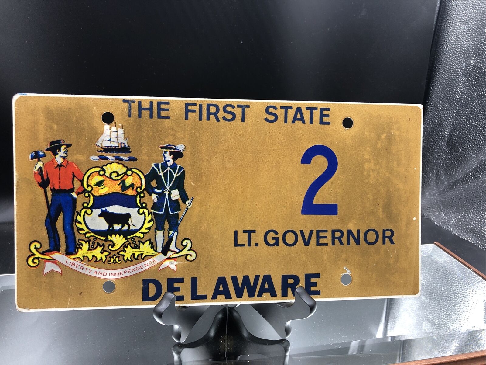 Vintage Delaware Political License Plate Lieutenant Lt. Governor No 2 Gold