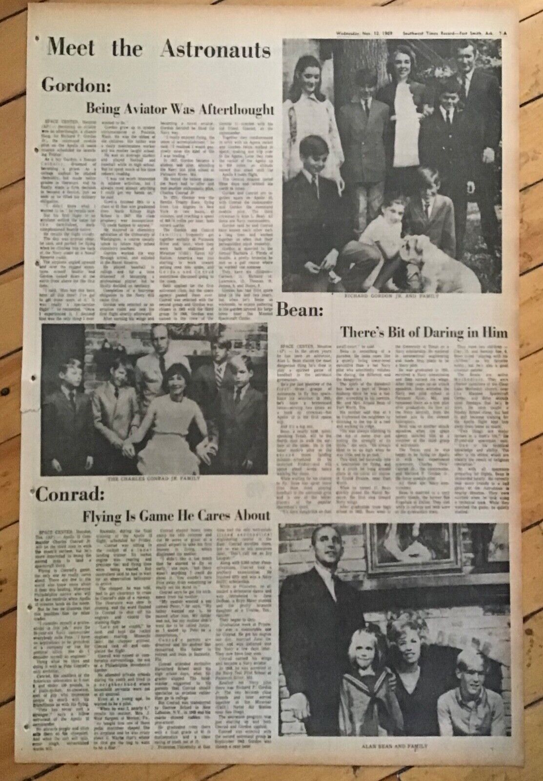 1969 full page newspaper feature -Meet The Astronauts of Apollo 12 & families