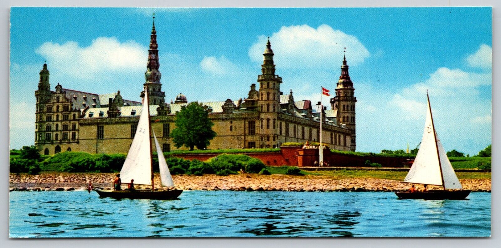 Sailboats by Kronborg Castle Helsingør called Elsinore Denmark - Narrow Postcard