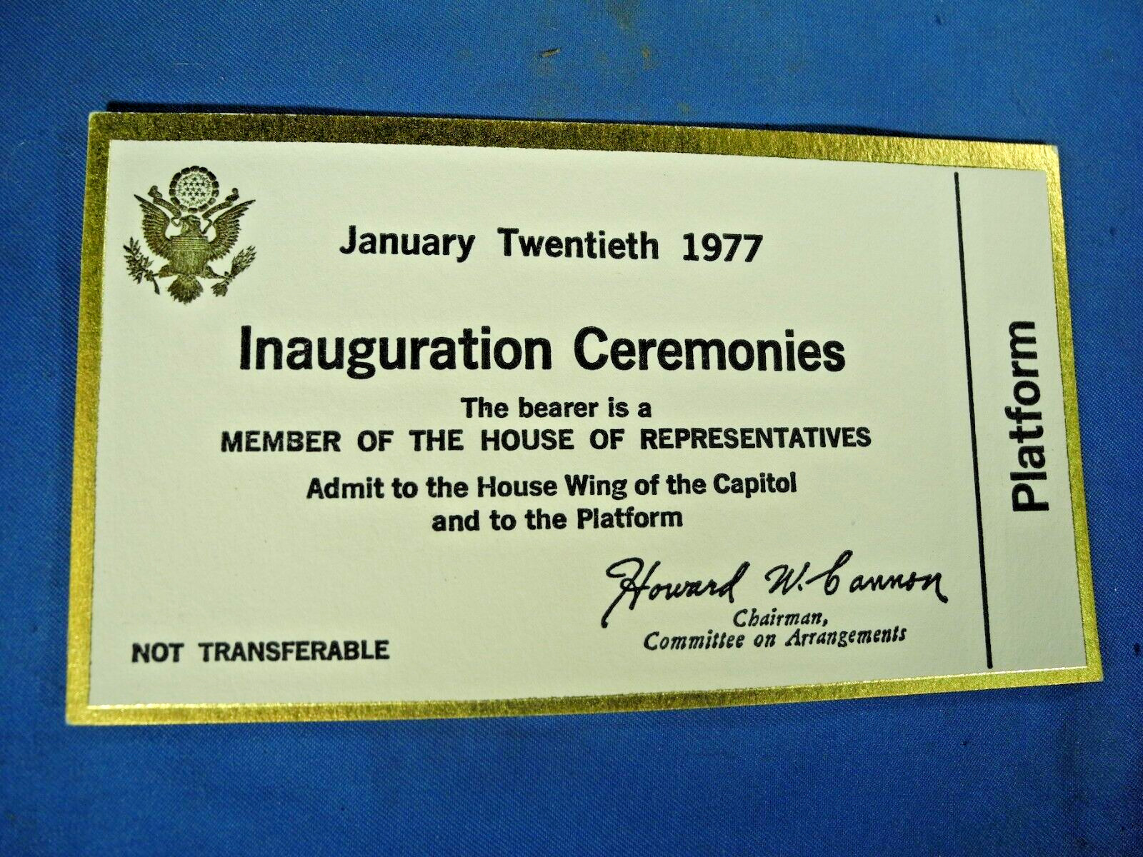 U.S. President Inauguration-Jimmy Carter January 20-Platform/House of Rep. RARE