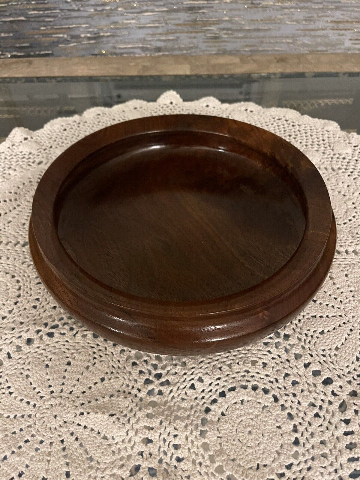 Vintage Large Wooden Round  Fruit Bowl Tray
