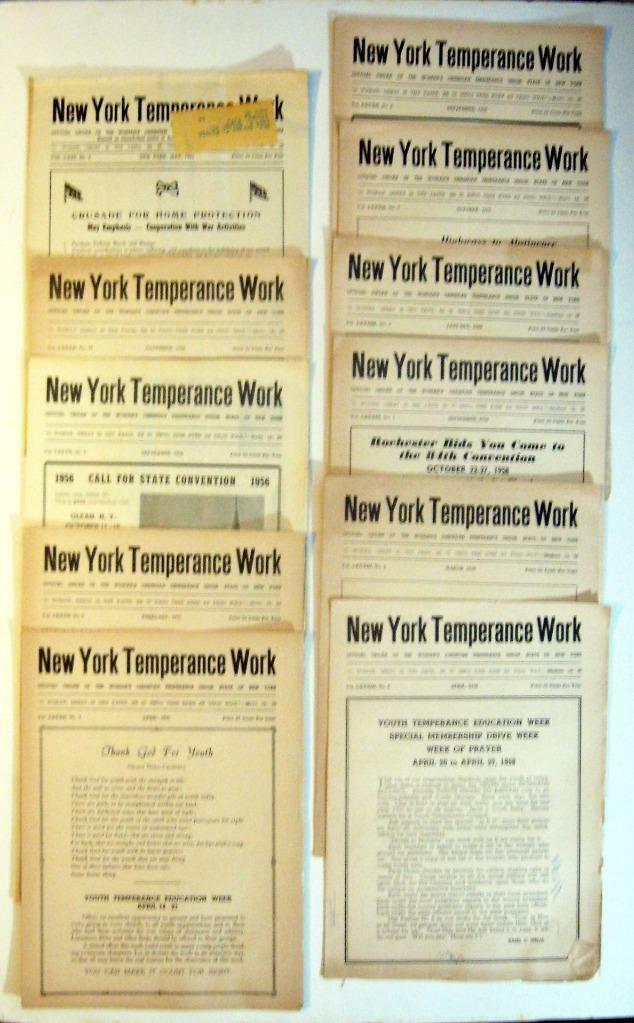 NEW YORK TEMPERANCE WORK ~ Lot of Newsletters 1944-1958