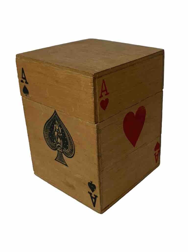 Vintage Wooden Playing Card Box Storage For 2 Decks